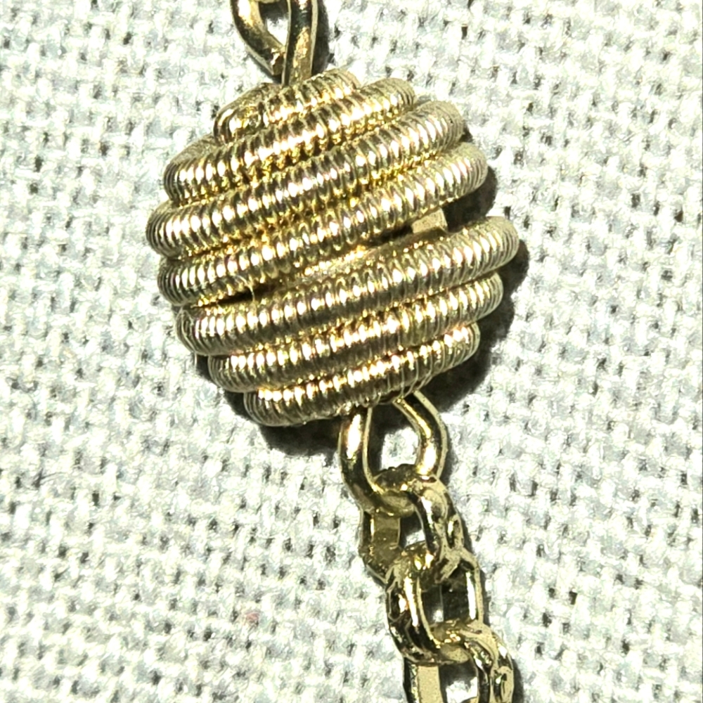 RMN Roman Signed Gold Tone Beehive Coil Beaded Cable Chain Station Necklace 34" - Picture 5 of 10